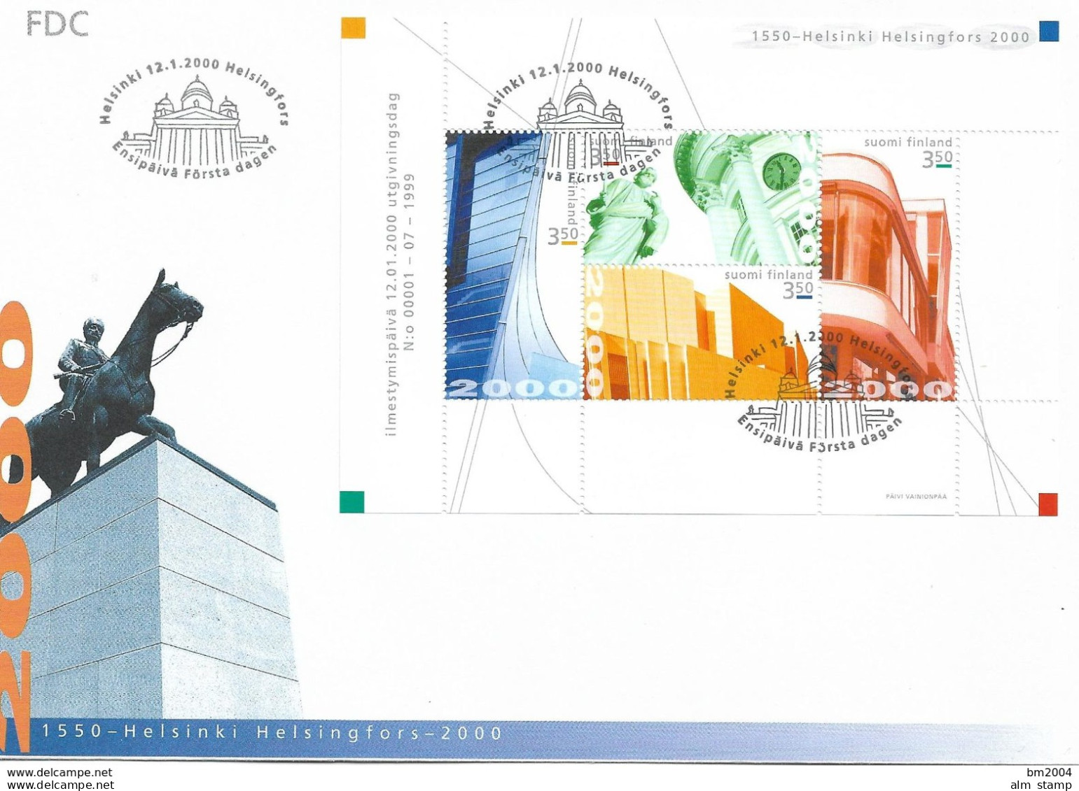 2000 Finnland Mi. H-Blatt 58 + 59 FDC  Helsinki - Kulturhauptstadt Europas 2000; 450 Jahre Stadt Helsinki. - 2000