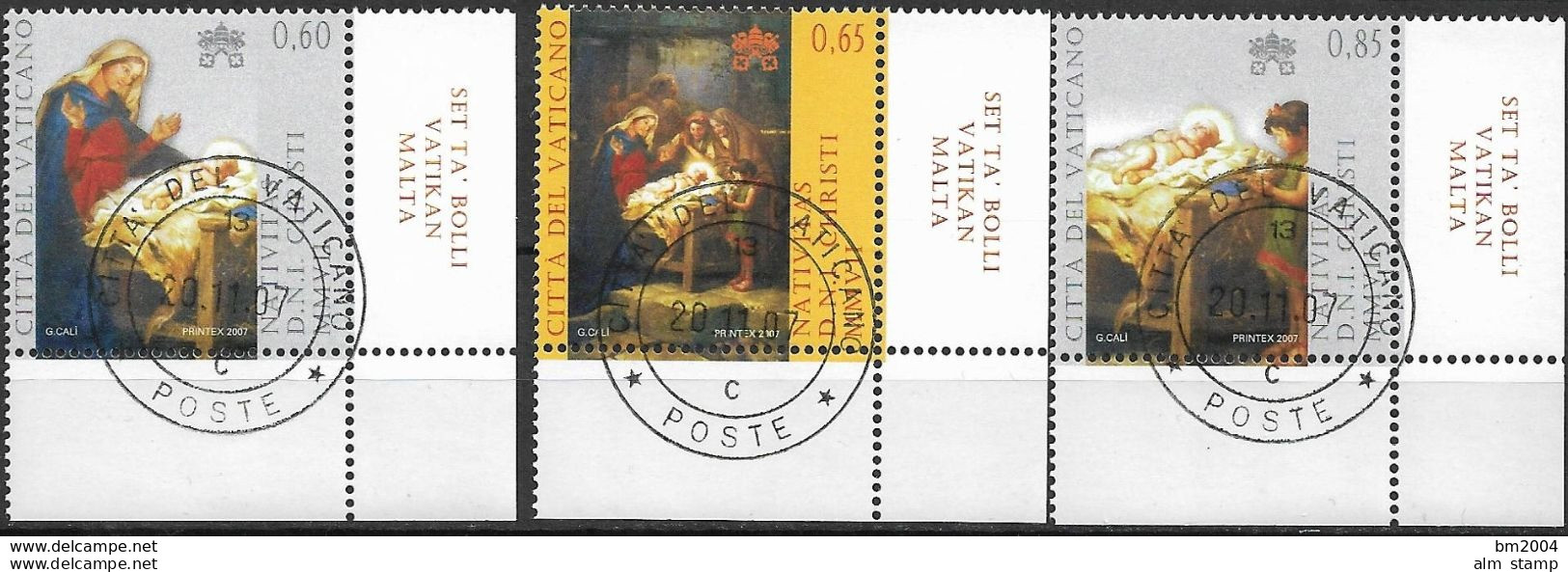 2007 Vatikan Mi. 1597-9 FD-used  Weihnachten :  Gemälde Von Giuseppe Calí - Oblitérés