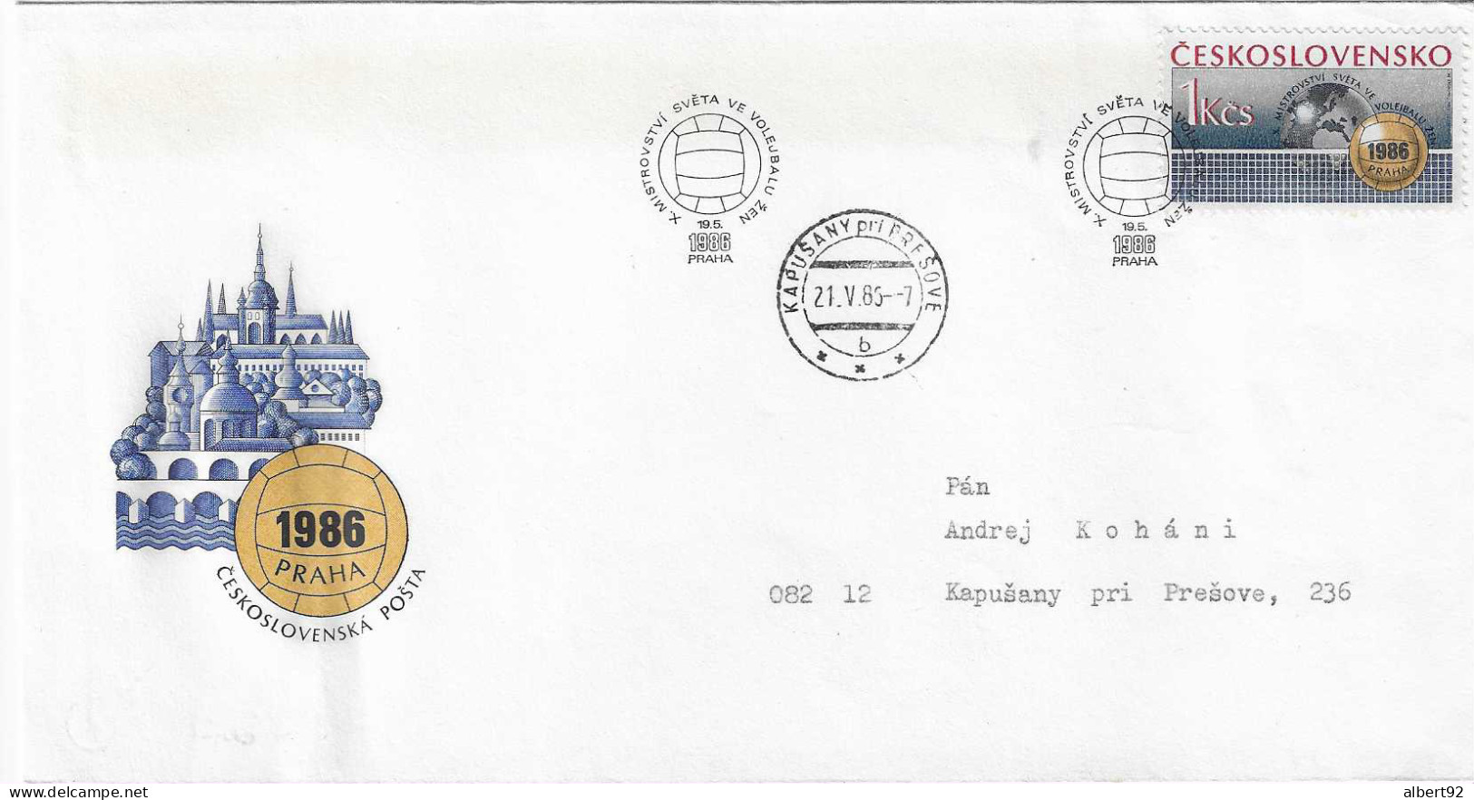 1986 Championnat Du Monde De Volley Ball En Tchécoslovaquie: Lettre Circulée (cachet D'arrivée) - Volleyball