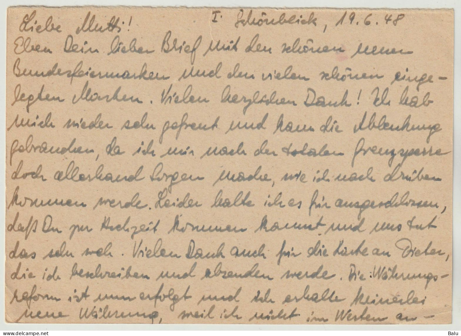 Gemeinschaftsausgaben Ganzsachen Michel Nr. P964 F Frageteil 30 Pfg. Gestempelt 20.6.48 In Schwäbisch Gemünd, Teil I - Interi Postali