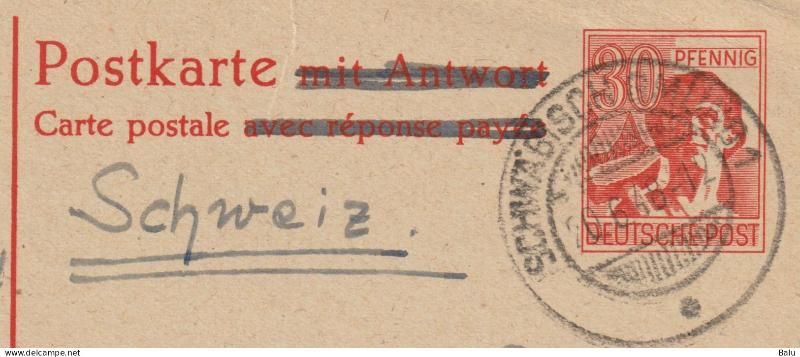 Gemeinschaftsausgaben Ganzsachen Michel Nr. P964 F Frageteil 30 Pfg. Gestempelt 20.6.48 In Schwäbisch Gemünd, Teil II - Postal  Stationery