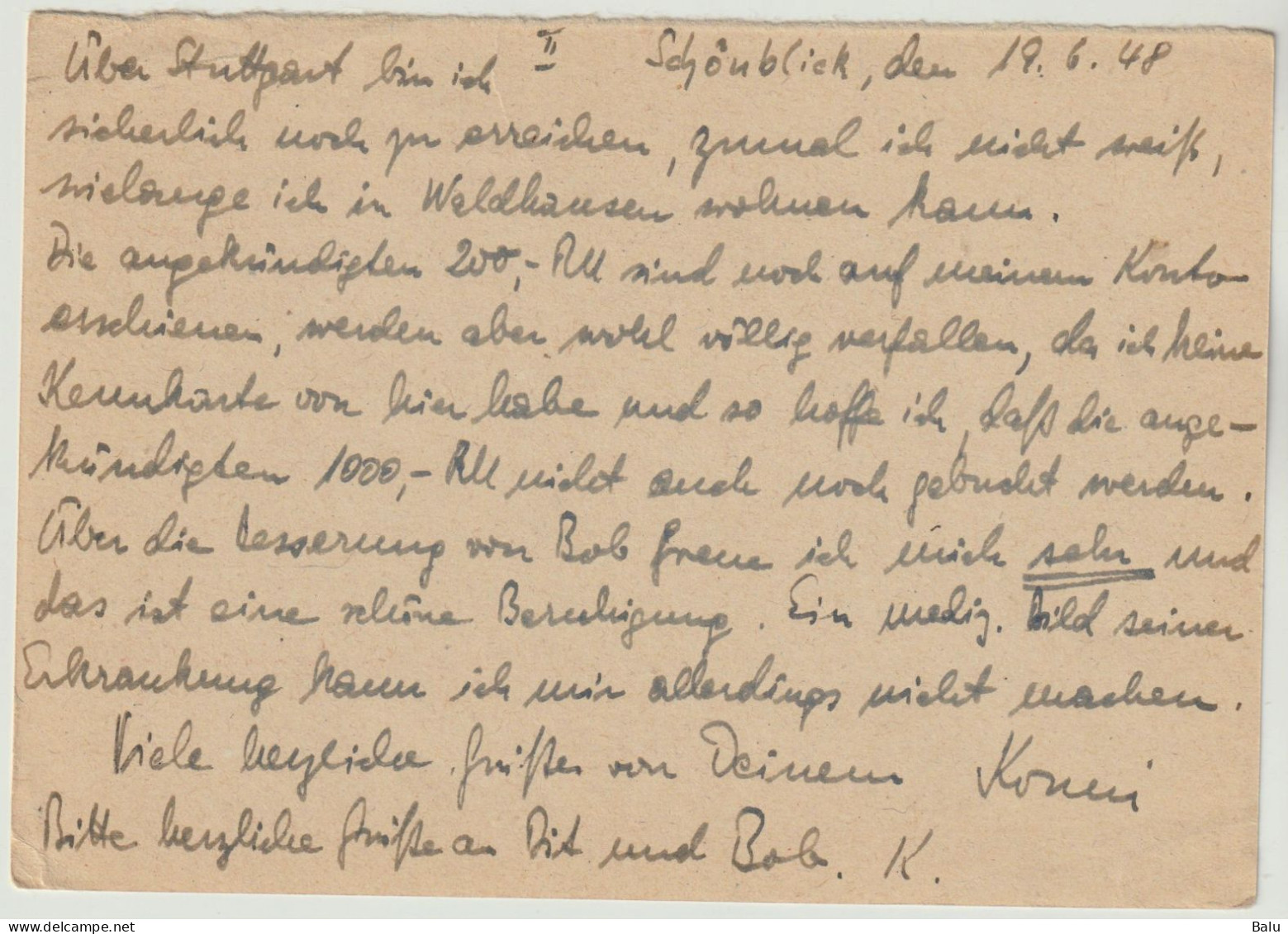 Gemeinschaftsausgaben Ganzsachen Michel Nr. P964 F Frageteil 30 Pfg. Gestempelt 20.6.48 In Schwäbisch Gemünd, Teil II - Interi Postali