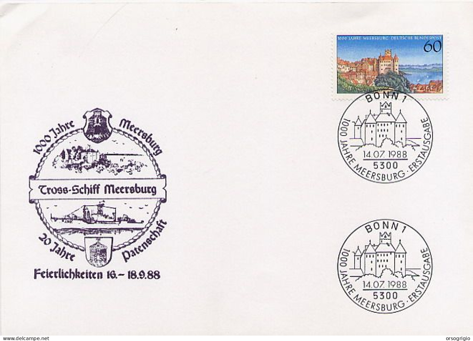 GERMANY - DEUTSCHE - FDC 1988 -   MEERSBURG - 1981-1990