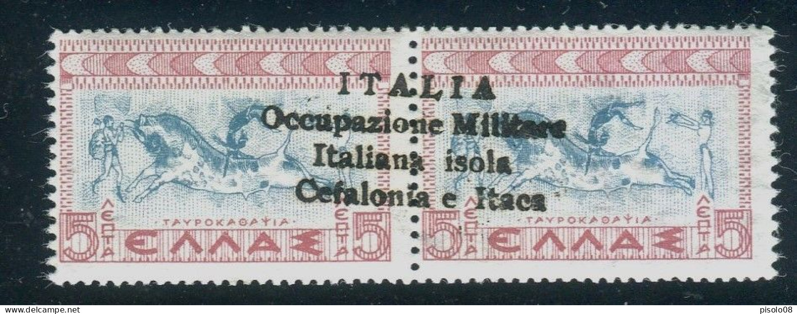 CEFALONIA E ITACA  ARGOSTOLI 1941 MITOLOGICA 5+5 L.. COPPIA ORIZZONTALE ** MNH - Cefalonia & Itaca