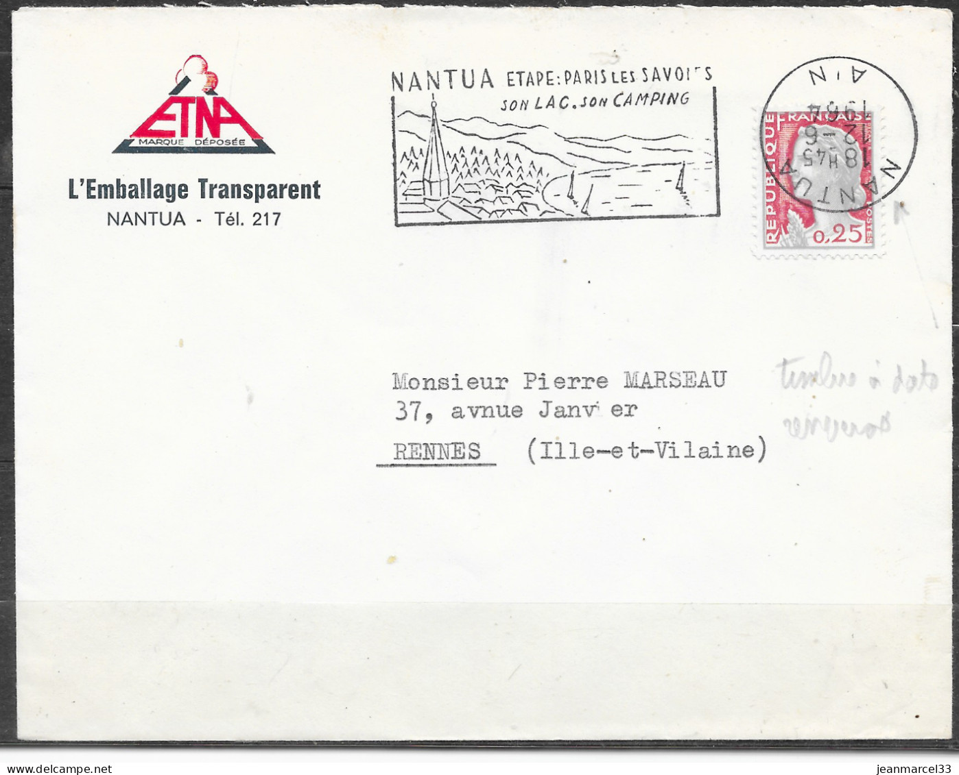 Anomalie Flamme Illustrée =o De Nantua Ain 12-6 1964 Tête Bêche (timbre à Date Renversé) - Storia Postale