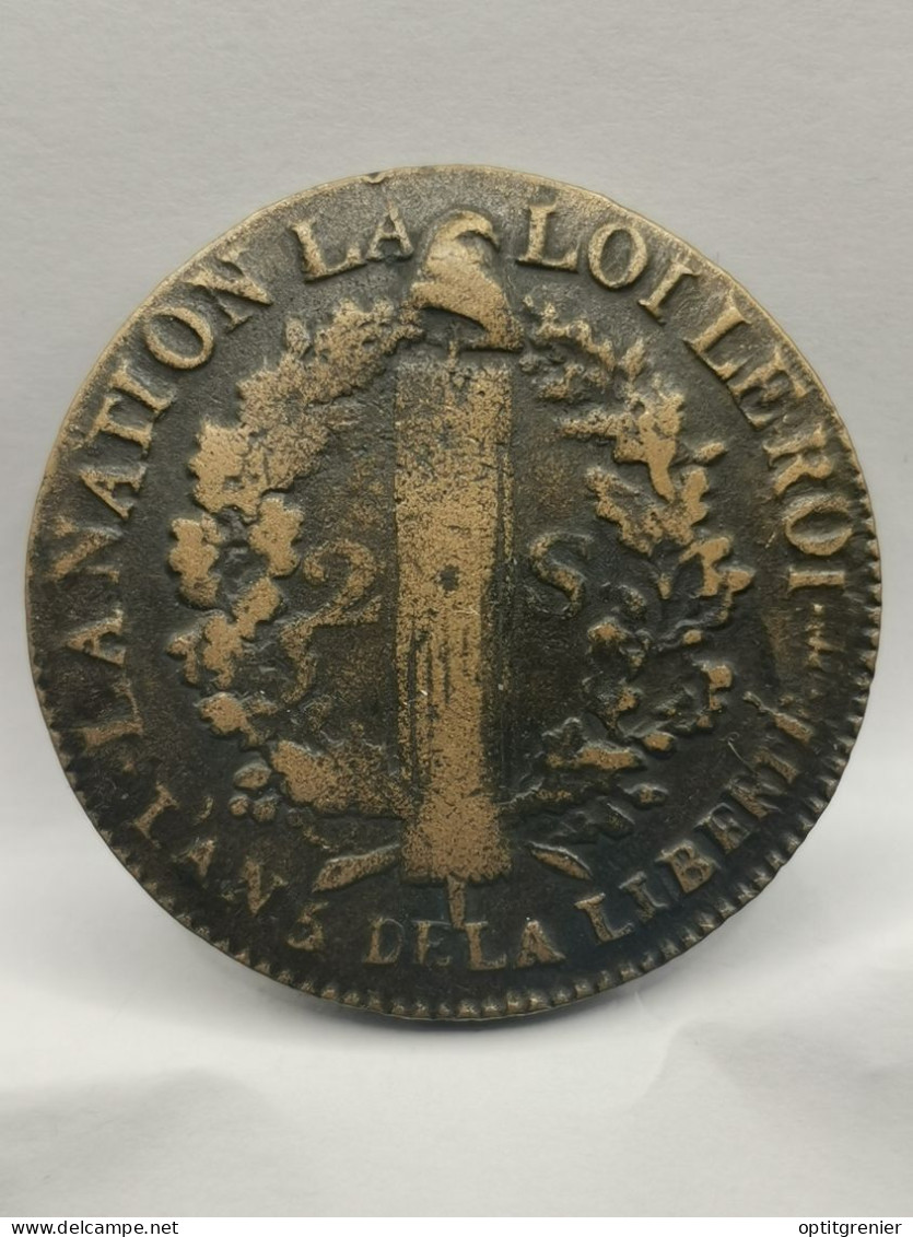 2 SOLS AU FAISCEAU 1793 AA METZ LOUIS XVI TYPE FRANCOIS / 32mm 22.77g - 1792-1804 Prima Repubblica