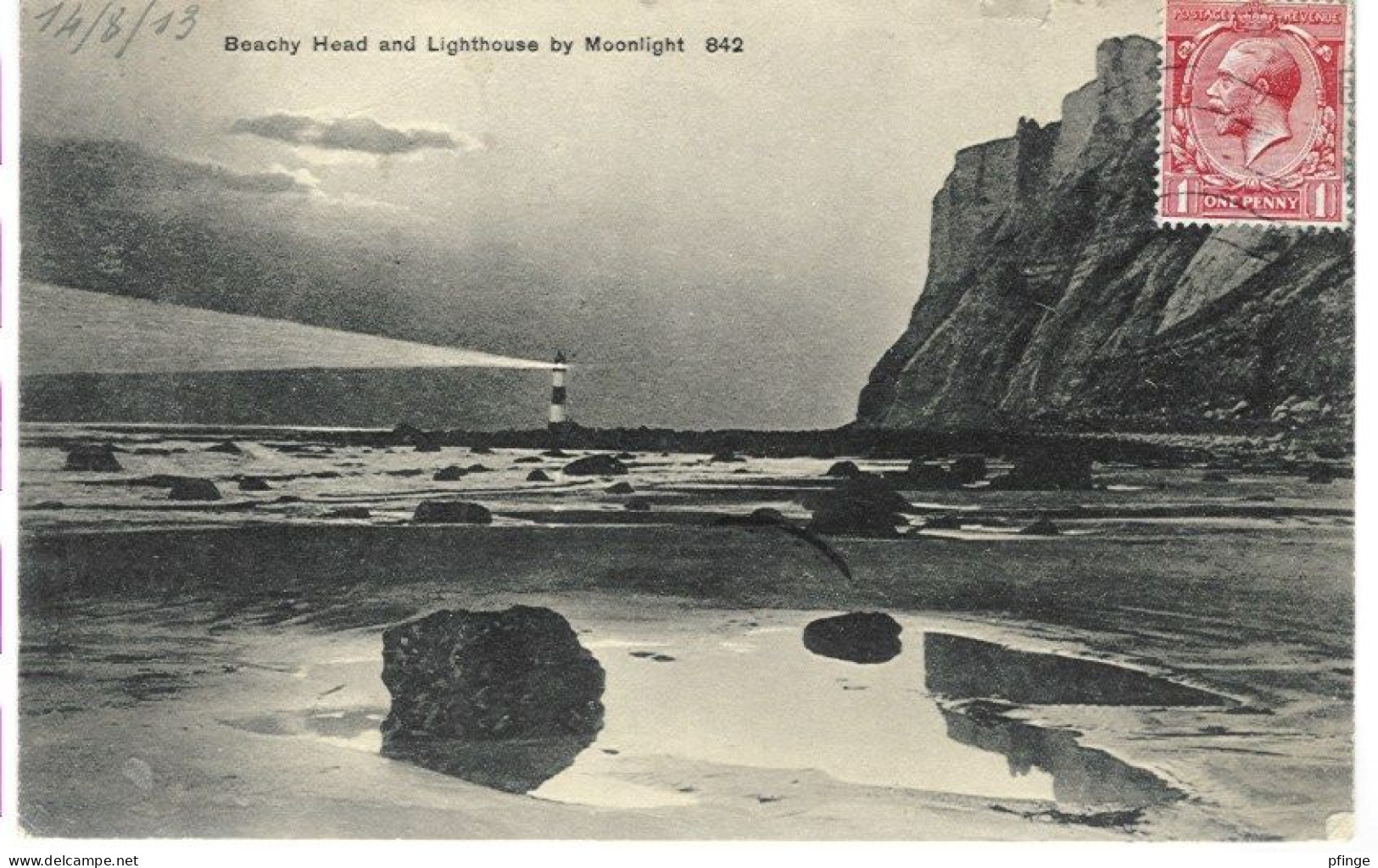 Royaume-Uni - Eastbourne - Beachy Head And The Lighthouse By Moonlight, 1913 - Eastbourne