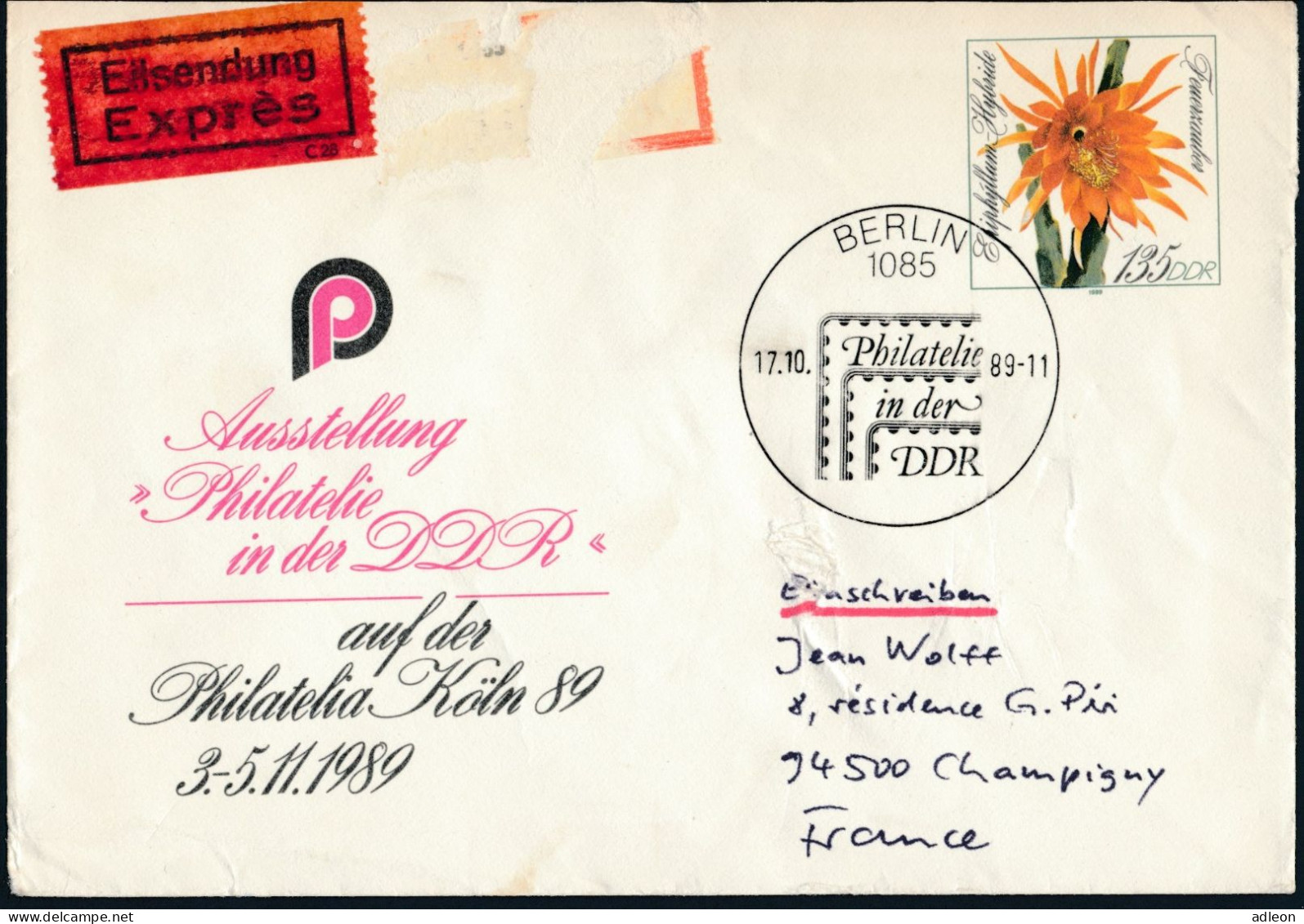 RDA - Entier Postal / DDR - Ganzsachen Mi.Nr. U10 SSt Berlin 17-10-1989 Nach Champigny (Frankreich) - Covers - Used