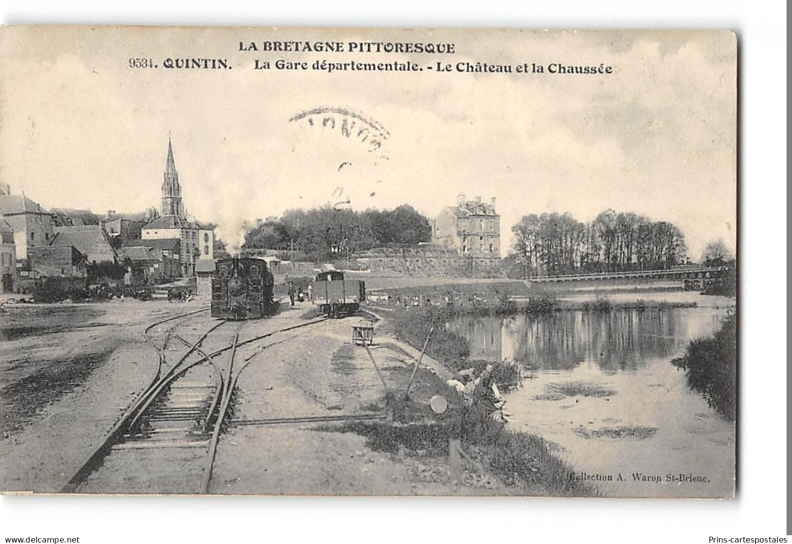 CPA 22 Quintin La Gare Le Château Et La Chaussée Train Tramway  - Quintin