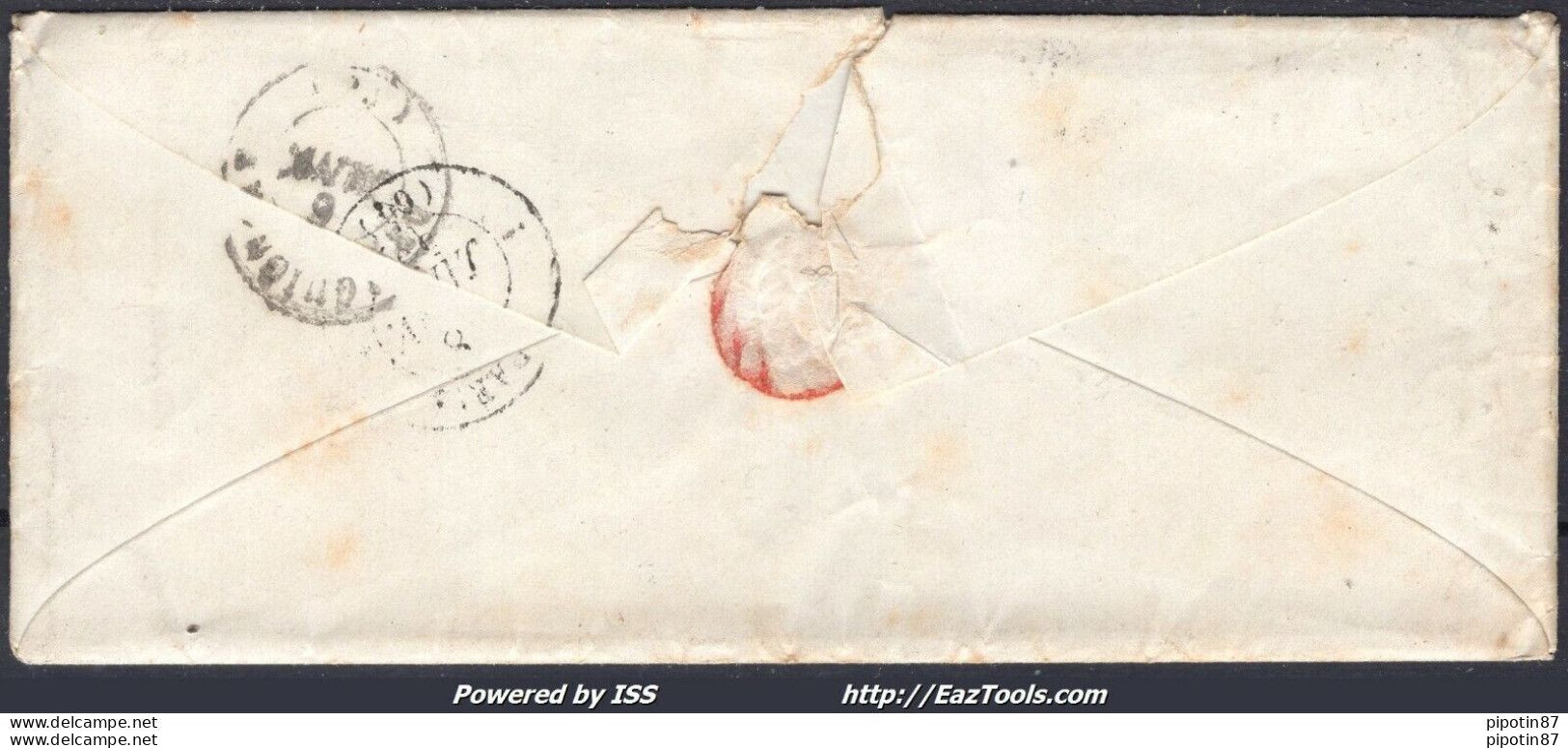 FRANCE N°14A SUR LETTRE PC 586 CALLAS DU VAR VAR + CAD PERLÉ DU 06/01/1855 - 1853-1860 Napoleon III