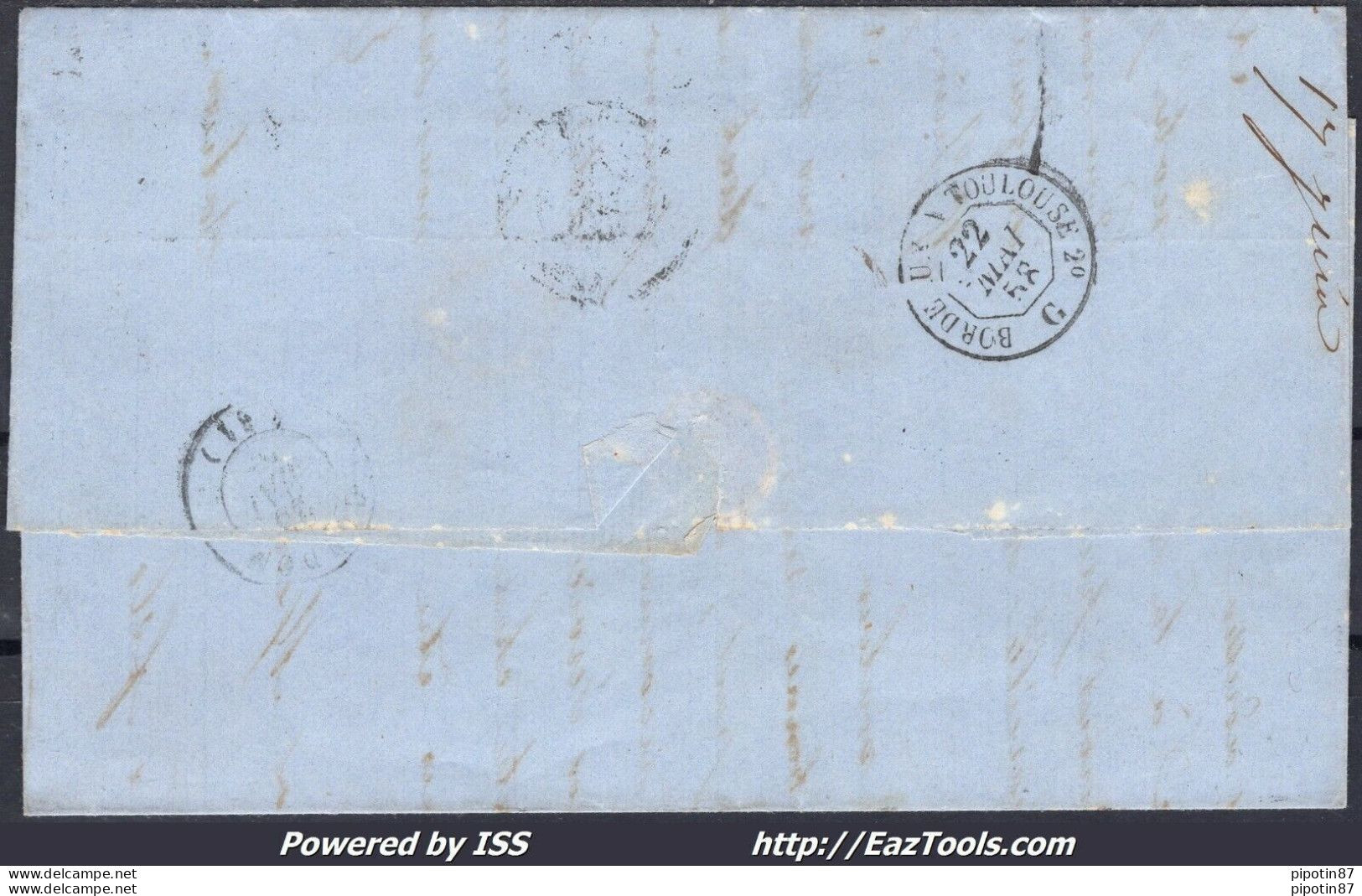 FRANCE PAIRE N°13A SUR LETTRE PC 441 BORDEAUX GIRONDE + CAD DU 22/05/1858 - 1853-1860 Napoléon III