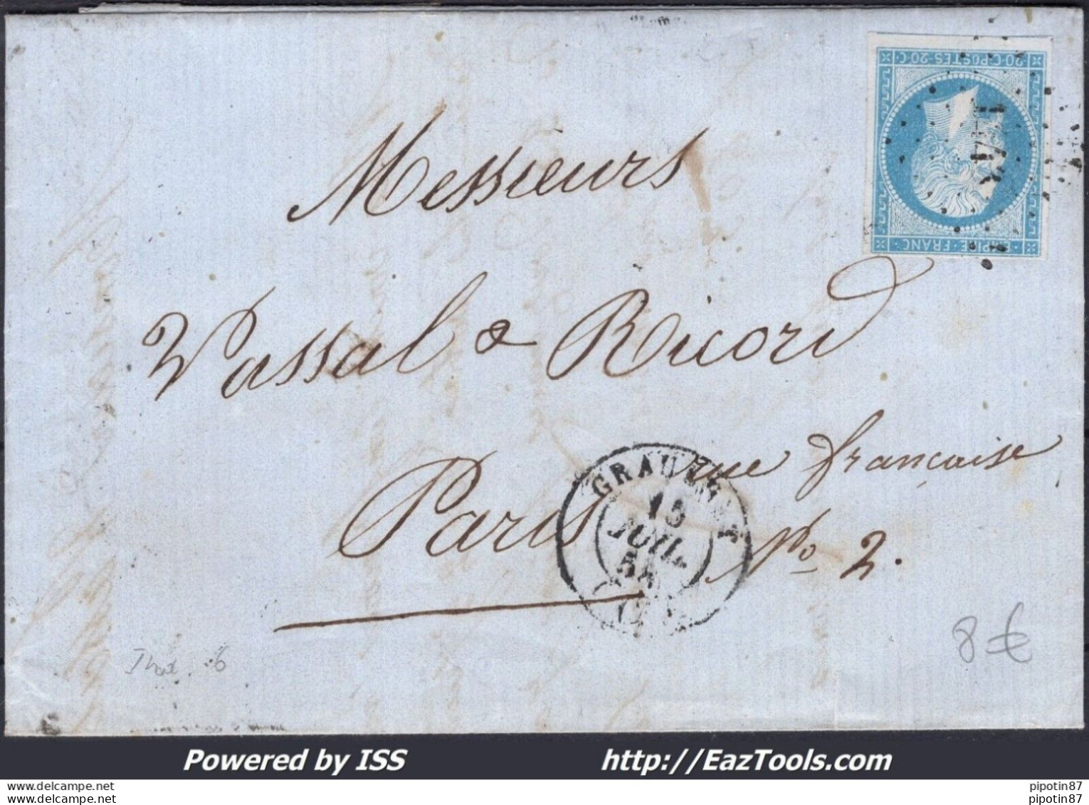 FRANCE N°14A SUR LETTRE PC 1443 GRAULHET TARN + CAD DU 15/07/1858 - 1853-1860 Napoléon III.