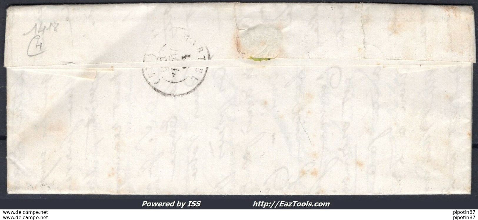 FRANCE N°14A SUR LETTRE POUR MARTEL PC 1418 GOURDON LOT + CAD DU 12/07/1855 - 1853-1860 Napoléon III.