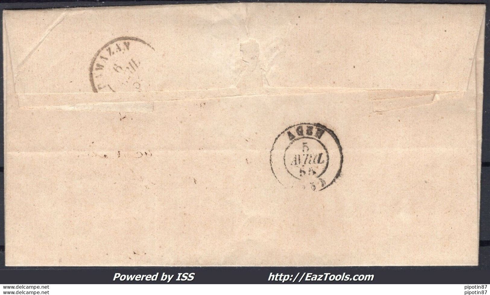 FRANCE N°14A SUR LETTRE PC 1354 FUMEL LOT ET GARONNE + CAD TYPE 14 DU 04/04/1855 - 1853-1860 Napoléon III