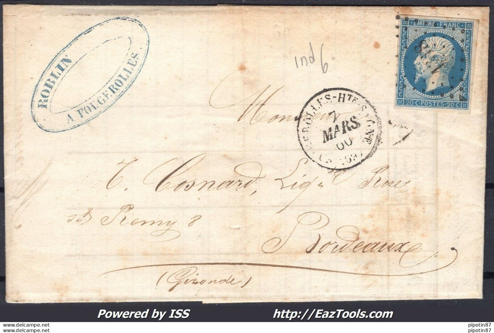 FRANCE N°14A SUR LETTRE PC 1318 FOUGEROLLES HAUTE SAONE + CAD DU 07/03/1860 - 1853-1860 Napoléon III