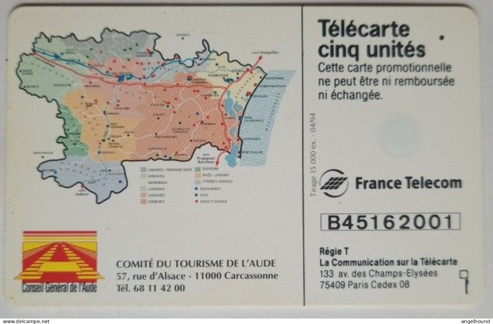 France Telecarte Cinq Units  MINT - Comite Du Tourisme De L'Aude - Privées
