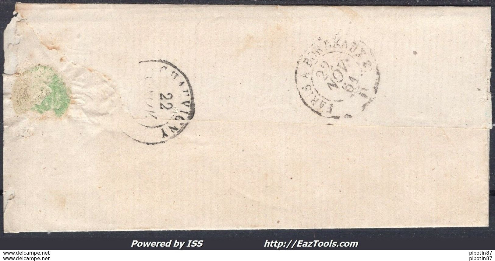 FRANCE N°14A SUR LETTRE PC 2006 MIREBEAU EN POITOU VIENNE + CAD DU 21/11/1861 - 1853-1860 Napoléon III.