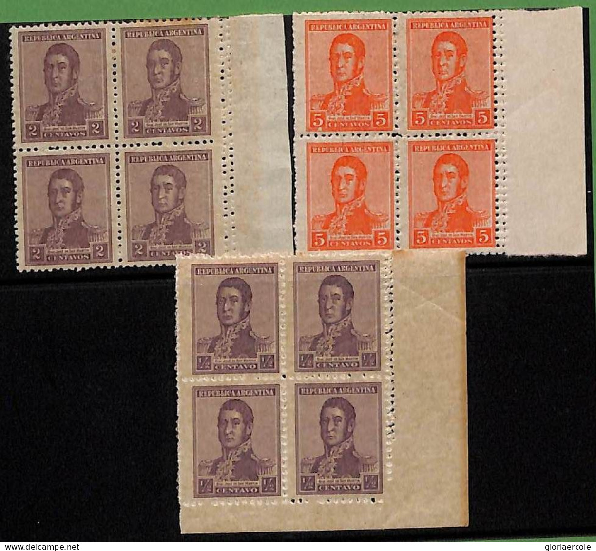 ZA0132 - ARGENTINA - Stamps - ERROR - 3 Blocks NO WATERMARK Double Perforation - Unused Stamps