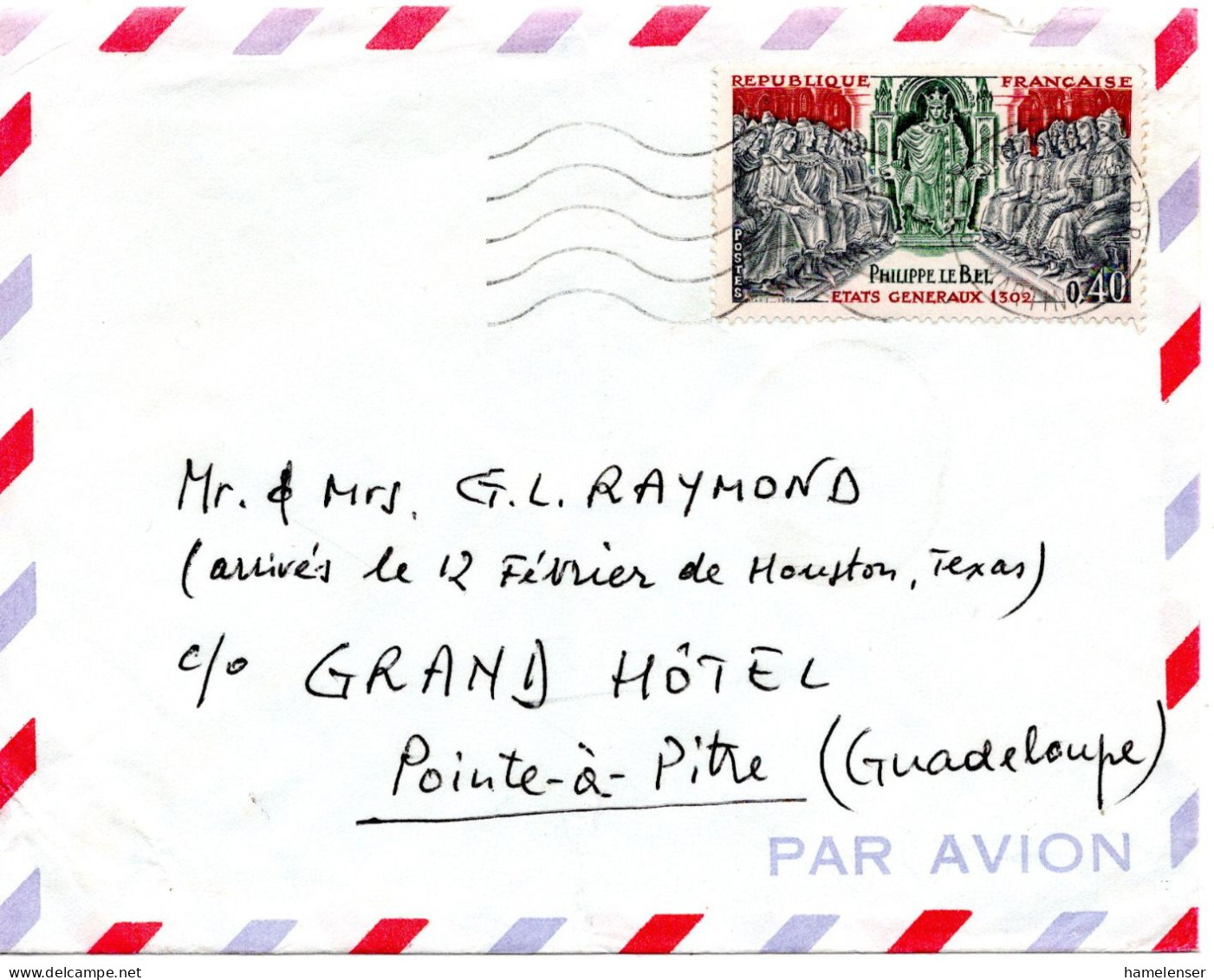 70876 - Frankreich - 1960 - 0,40F Philipp Der Schoene EF A LpBf FORT-DE-FRANCE MARTINIQUE -> Guadeloupe - Storia Postale