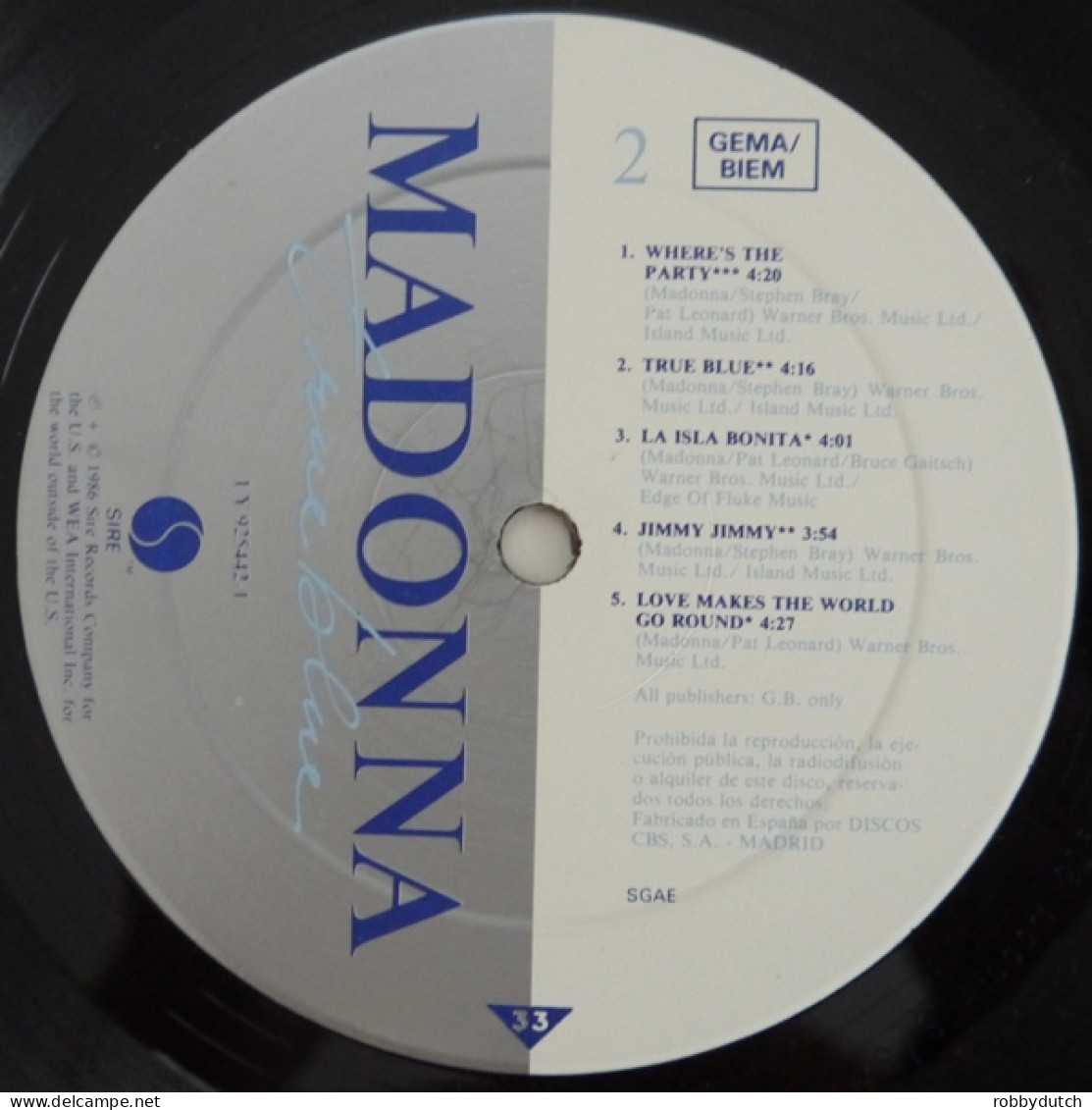 * LP *  MADONNA - TRUE BLUE (Europe 1986 EX-!!) - Disco & Pop