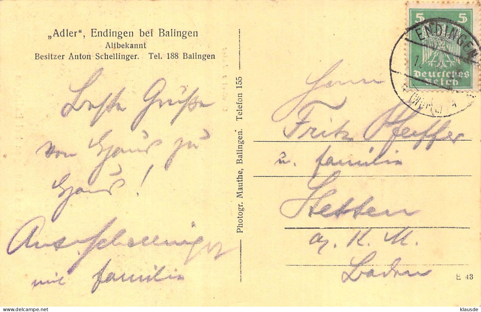 Gruß Aus Endingen B.Balingen Mehrbild Gasth.zum Adler Gel.1926 - Balingen