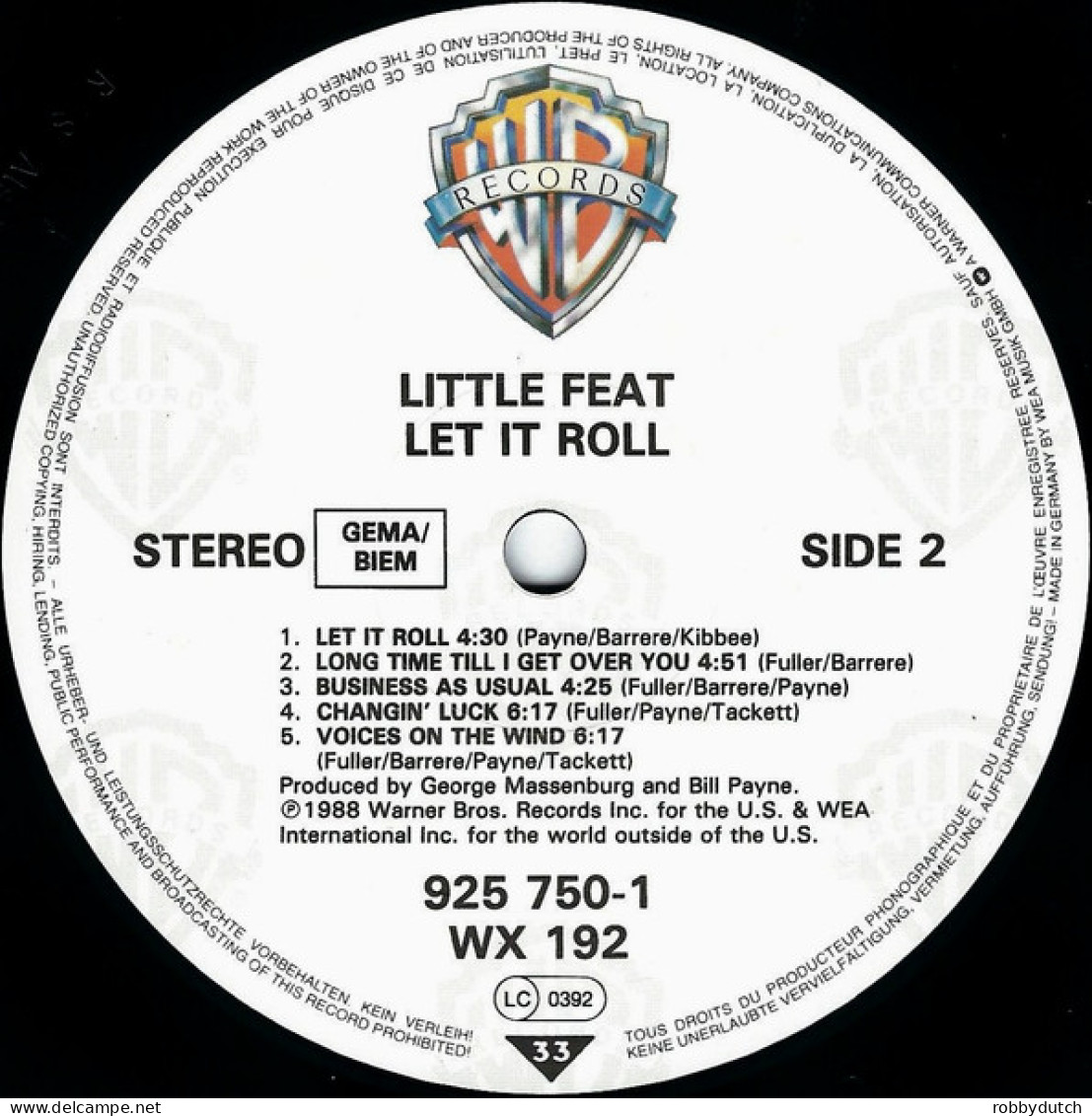 * LP *  LITTLE FEAT - LET IT ROLL (UK & Europe 1988 EX-) - Country En Folk