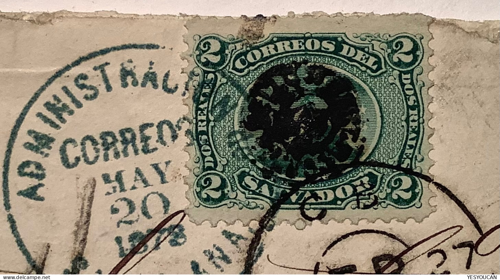 El Salvador 2 Reales CONTRA SELLO 1874 Cds SANTA ANA 1878 Cover>London, GB Via Panama With Scheller Cert (lettre - El Salvador