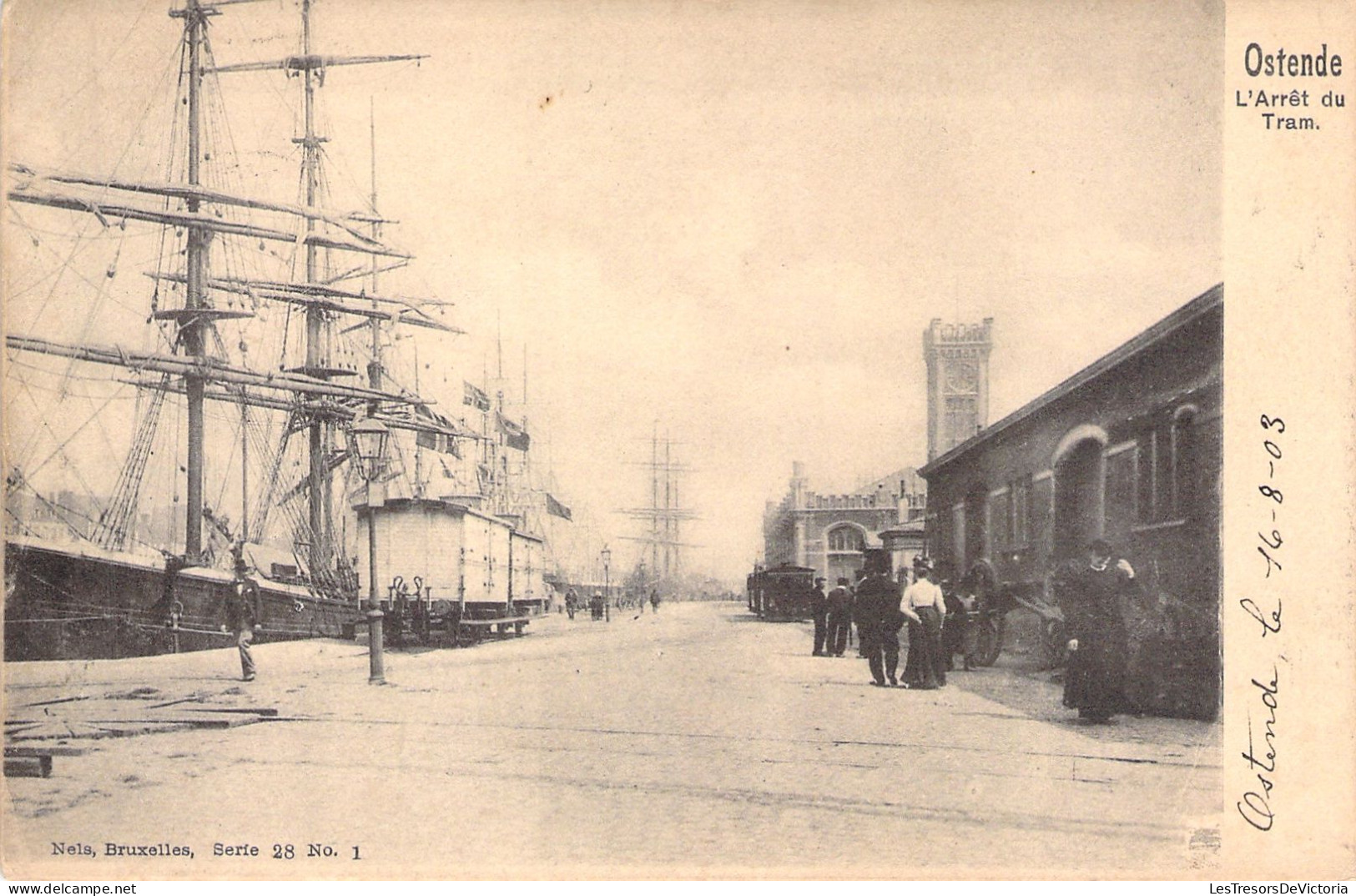 BELGIQUE - Ostende - L'arret Du Tram - Nels - Bateaux - Animé - Carte Postale Ancienne - Oostende