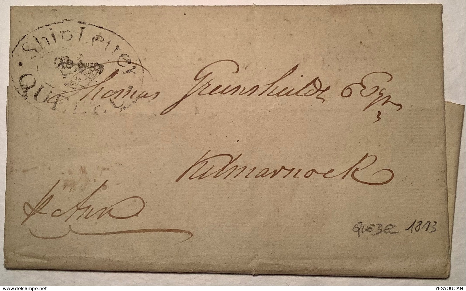 Canada 1813 QUEBEC SHIP LETTER Stampless Entire Letter>Kilmarnock, Scotland GB  (mail Cover Poste Maritime - ...-1851 Prephilately