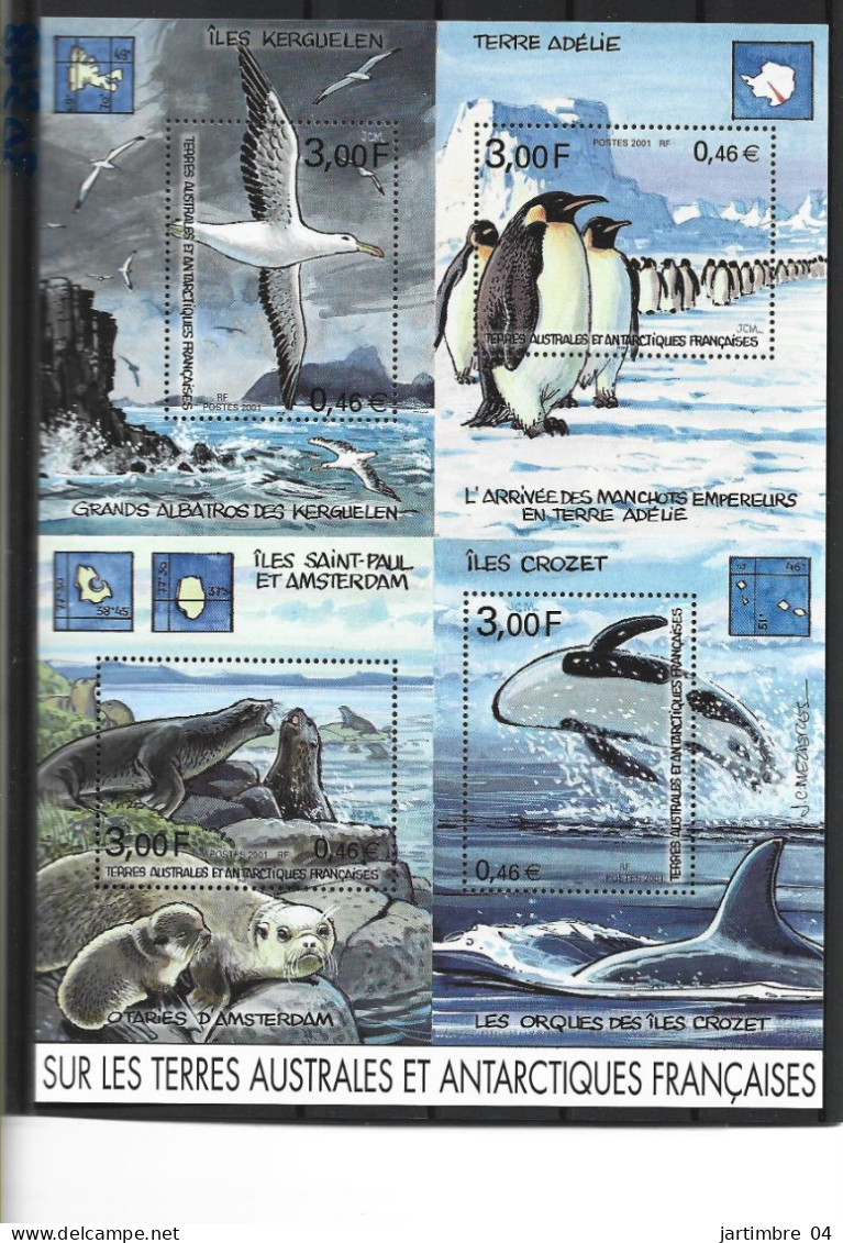 2001 TAAF BF 5** Oiseau, Manchot, Orques, Otarie - Blocs-feuillets