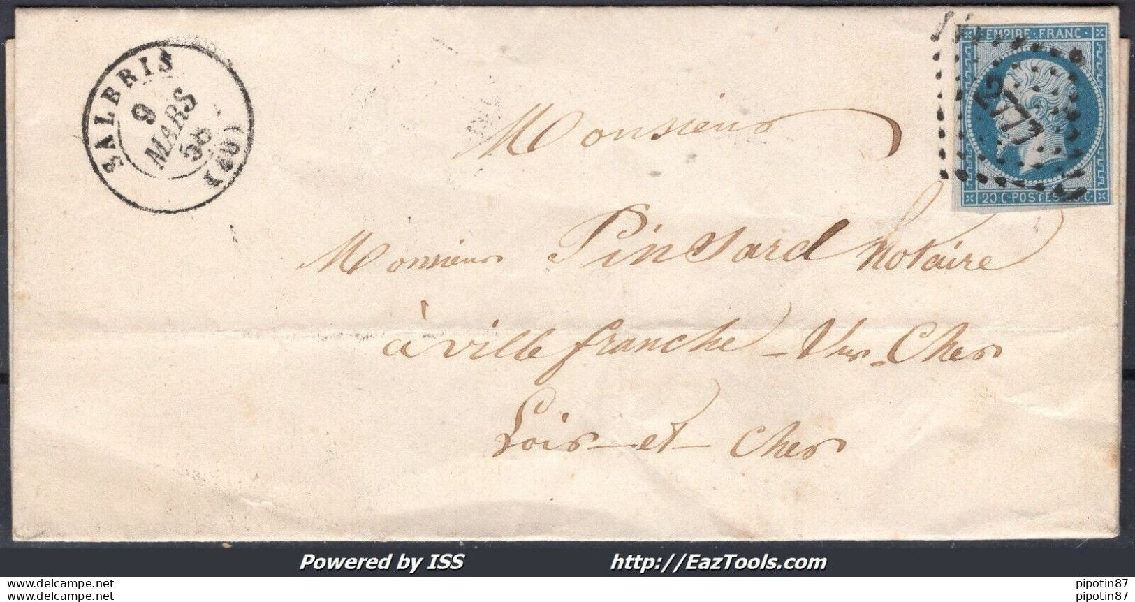 FRANCE N°14A SUR LETTRE PC 2777 SALBRIS LOIR ET CHER + CAD DU 09/03/1858 - 1853-1860 Napoleon III