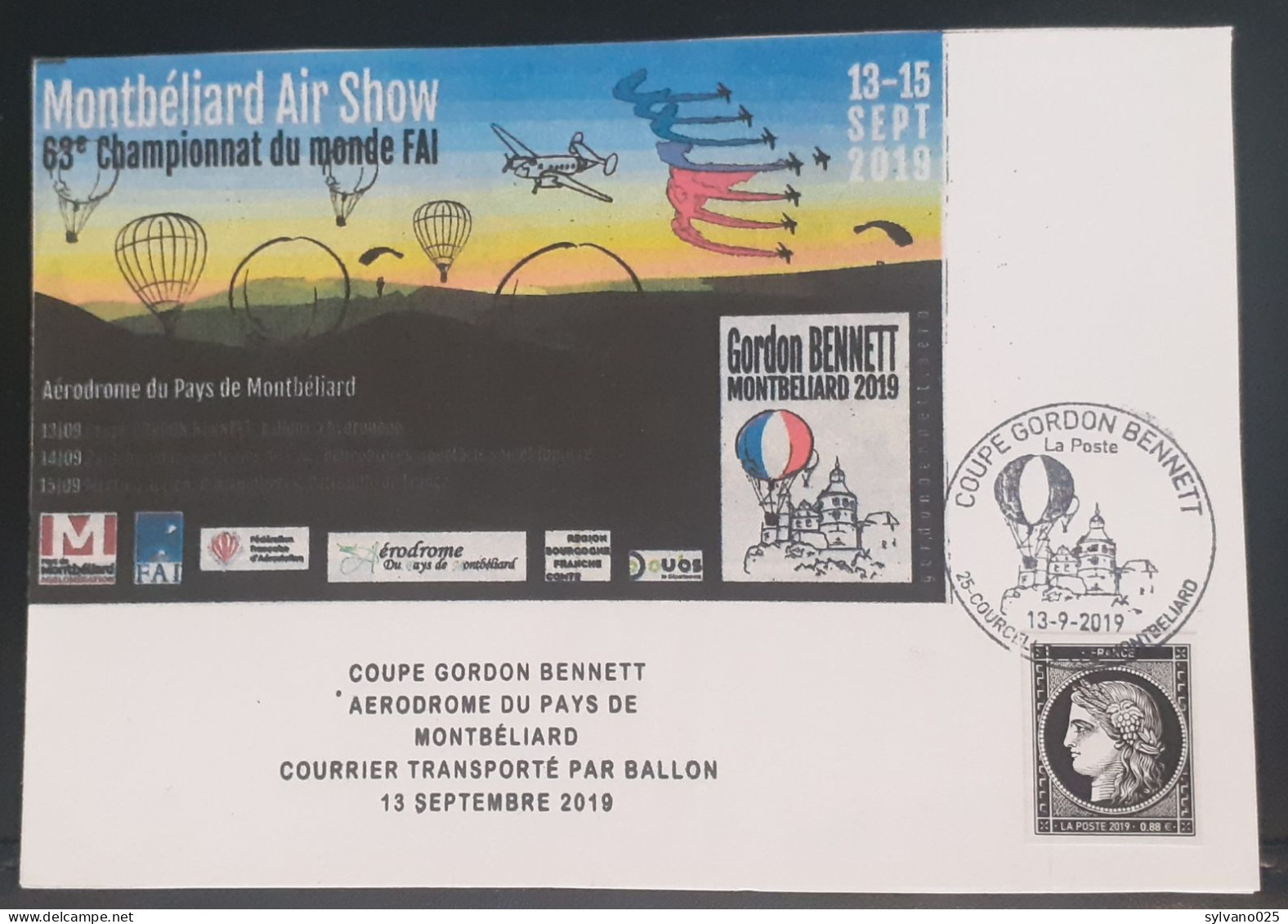 Coupe Gordon Bennett 2019   -  Montbéliard - Covers & Documents