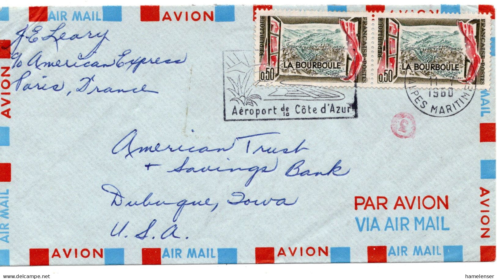 70891 - Frankreich - 1960 - 2@0,50F La Bourboule A LpBf NICE - ... -> Dubuque, IA (USA) - Lettres & Documents