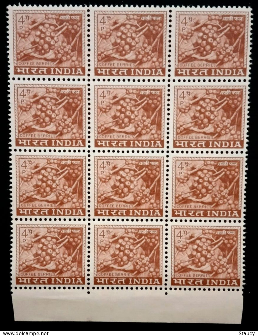 INDIA 1965-1967 4th Series Definitive 4p Coffee Berries (watermark Ashoka) Block Of 12 MNH As Per Scan - Ongebruikt