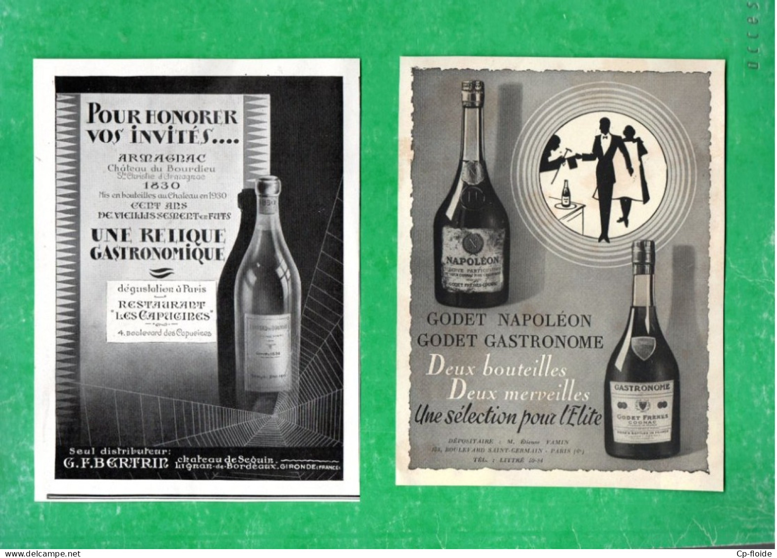 2 PUBLICITÉS . VIN . " COGNAC GODET  FRÈRES " & " ARMAGNAC. CHÂTEAU BOURDIEU " - Réf. N°969F - - Alcohols