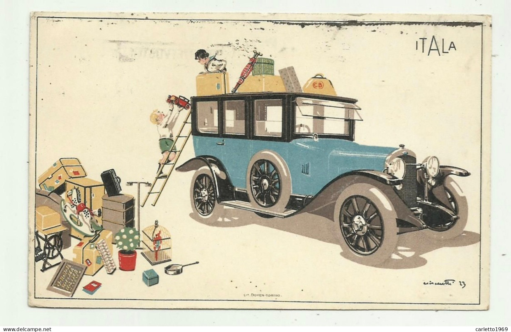 ITALA  FABBRICA AUTOMOBILI TORINO 1926 ILLUSTRATA FIRMATA  - VIAGGIATA   FP - Otros & Sin Clasificación