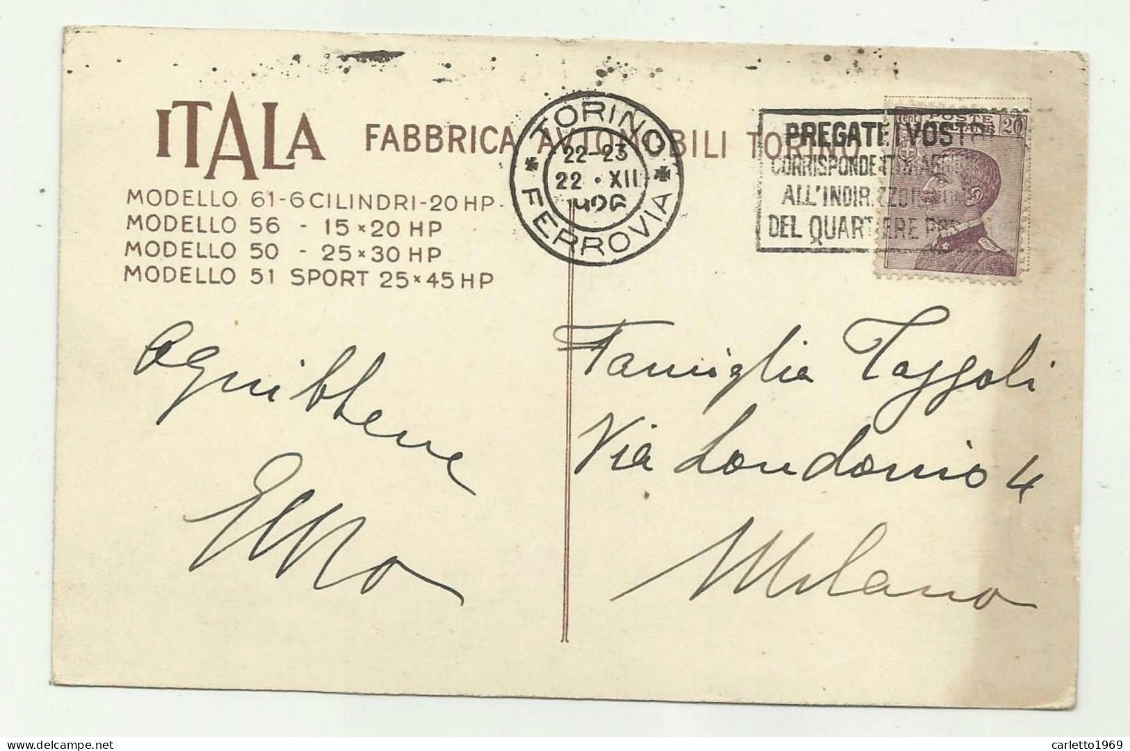 ITALA  FABBRICA AUTOMOBILI TORINO 1926 ILLUSTRATA FIRMATA  - VIAGGIATA   FP - Sonstige & Ohne Zuordnung