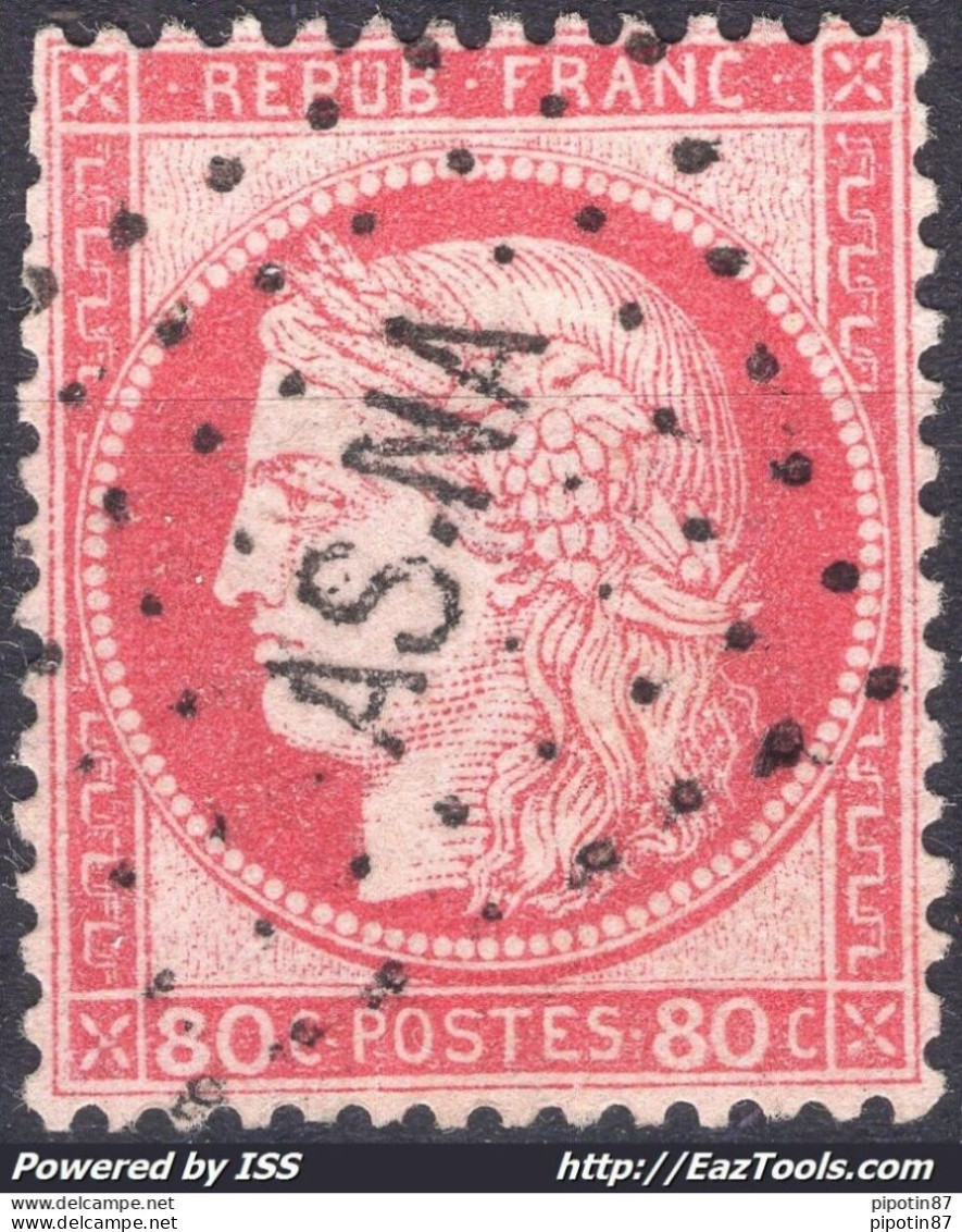 FRANCE CERES 80c ROSE N° 57 AVEC SUPERBE OBLITERATION ASNA PETITES LETTRES - 1871-1875 Ceres