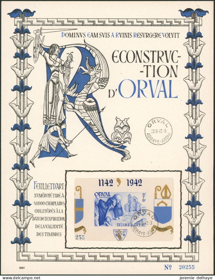 Bloc Orval (1942) - Feuillet Souvenir (Feuillet D'art) BL19 Oblitété "Orval / Abbaye - Abdij" - 1931-1950