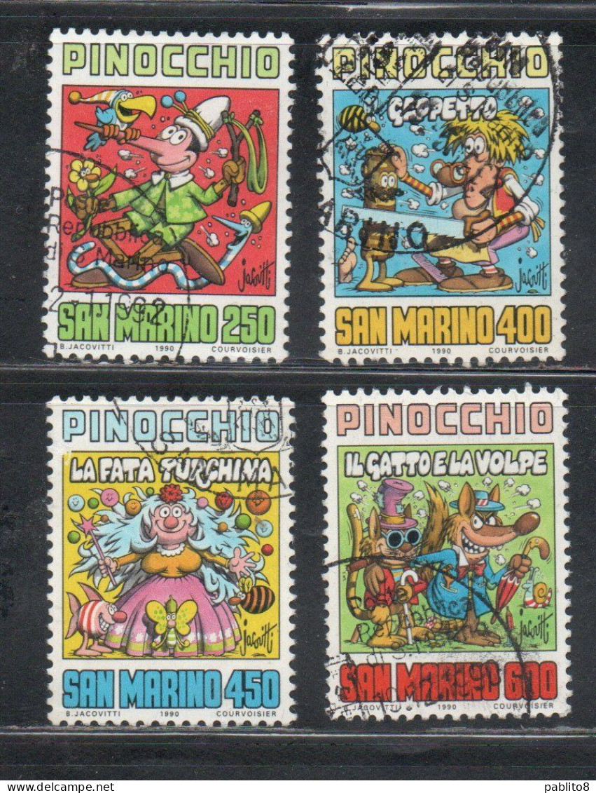 REPUBBLICA DI SAN MARINO 1990 OMAGGIO A CARLO LORENZINI COLLODI PINOCCHIO SERIE COMPLETA COMPLETE SET USATA USED - Gebraucht