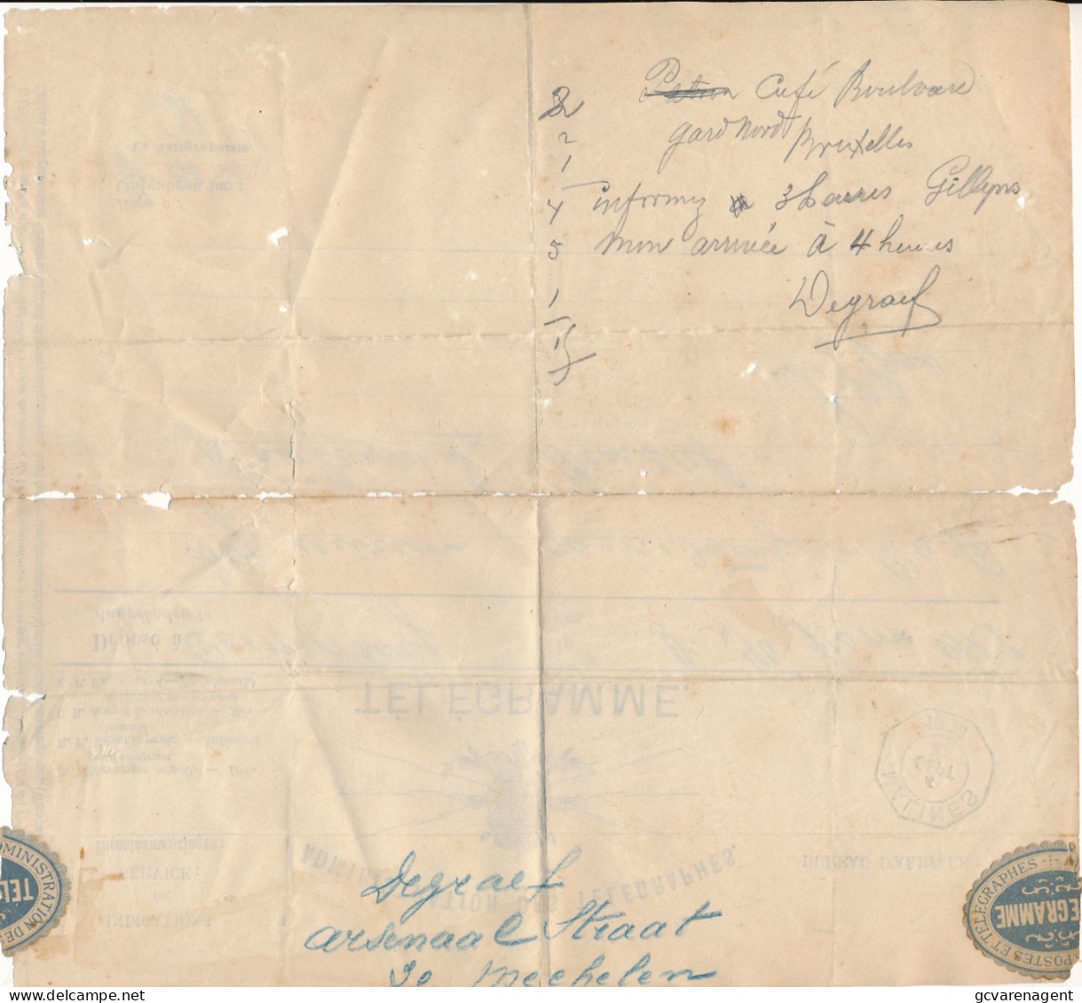 TELEGRAM  CORTEBERG A MALINES 1890    2 SCANS - Telegramme