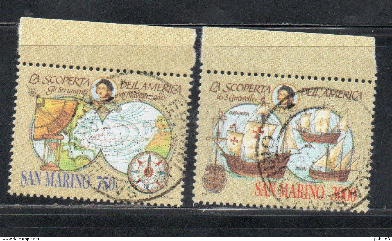 REPUBBLICA DI SAN MARINO 1991 CELEBRAZIONI COLOMBIANE COLOMBIAN CELEBRATIONS SERIE COMPLETA COMPLETE SET USATA USED OBL - Used Stamps