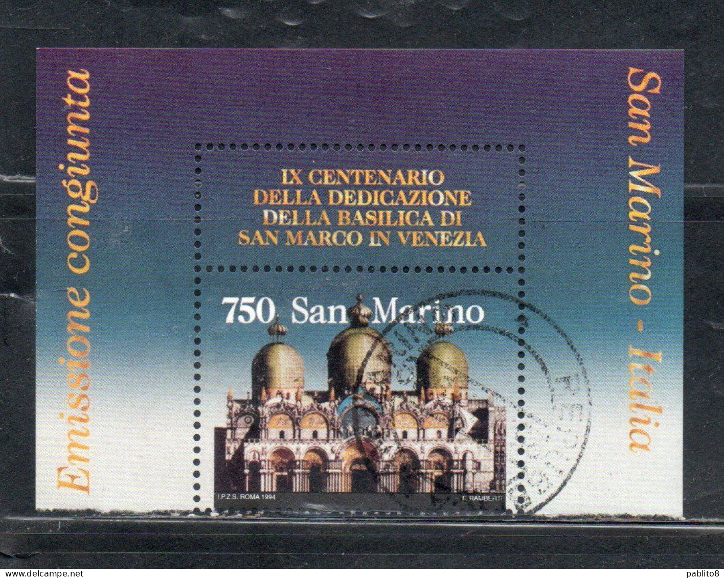 REPUBBLICA DI SAN MARINO 1994 BASILICA DI S. SAN MARCO A VENEZIA IN VENICE LIRE 750 USATO USED OBLITERE' - Gebruikt