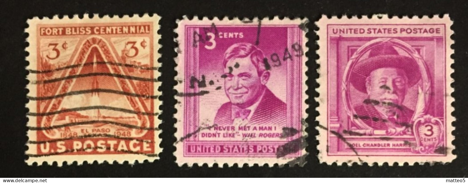 1948 United States - Joel Chandler Harris, Will Rogers, Fort Bliss Centennial - Used - Used Stamps