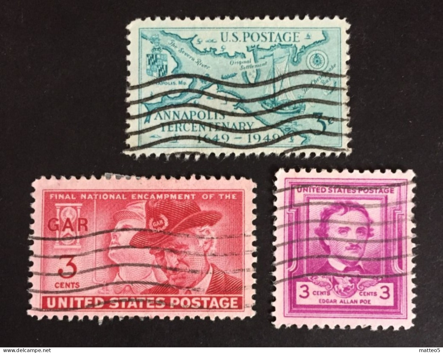 1948 United States -  G.A.R. , Edgar Allan Poe, Annapolis Tercentenary- Used - Used Stamps