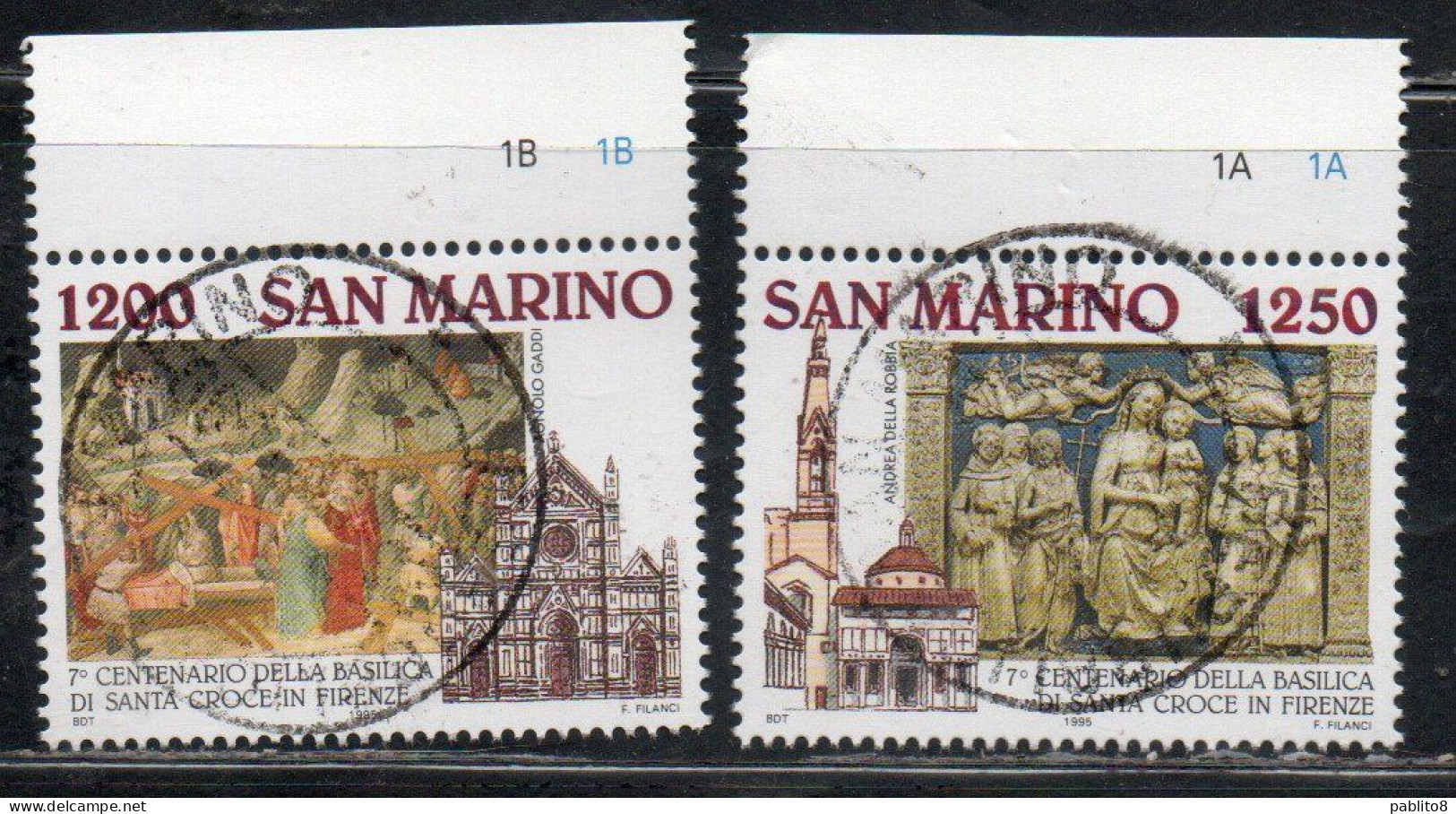 REPUBBLICA DI SAN MARINO 1995 BASILICA DI SANTA CROCE A FIRENZE FLORENCE SERIE COMPLETA COMPLETE SET USATA USED OBLITERE - Gebraucht