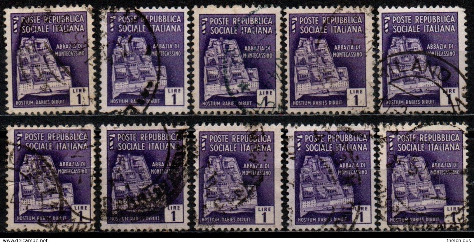 # Italia Repubblica Sociale 1944/1945 - Monumenti Distrutti - 1 L. - 10 Pz. Usati - Gebraucht