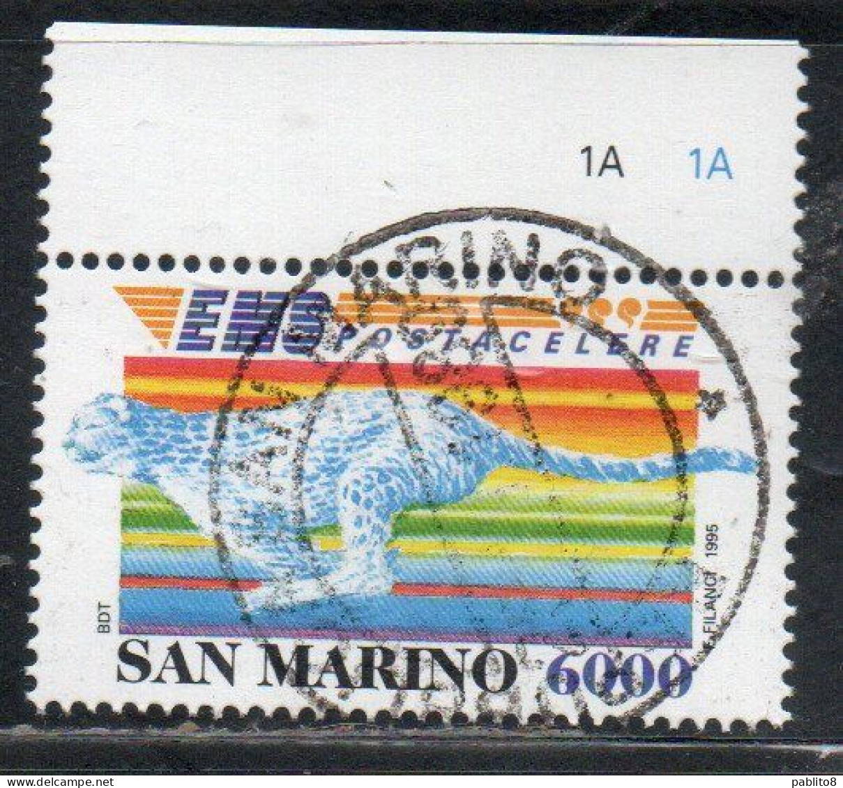 REPUBBLICA DI SAN MARINO 1995 SERVIZIO POSTALE POSTACELERE EMS POSTA CELERE LIRE 6000 USATO USED OBLITERE' - Used Stamps