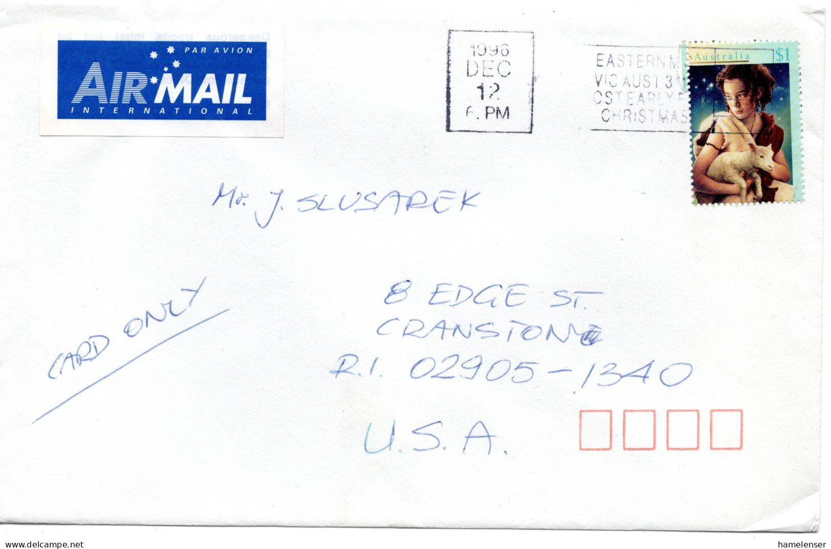 70912 - Australien - 1996 - $1 Weihnachten EF A LpBf EASTERN M C ... -> Cranston, RI (USA) - Storia Postale
