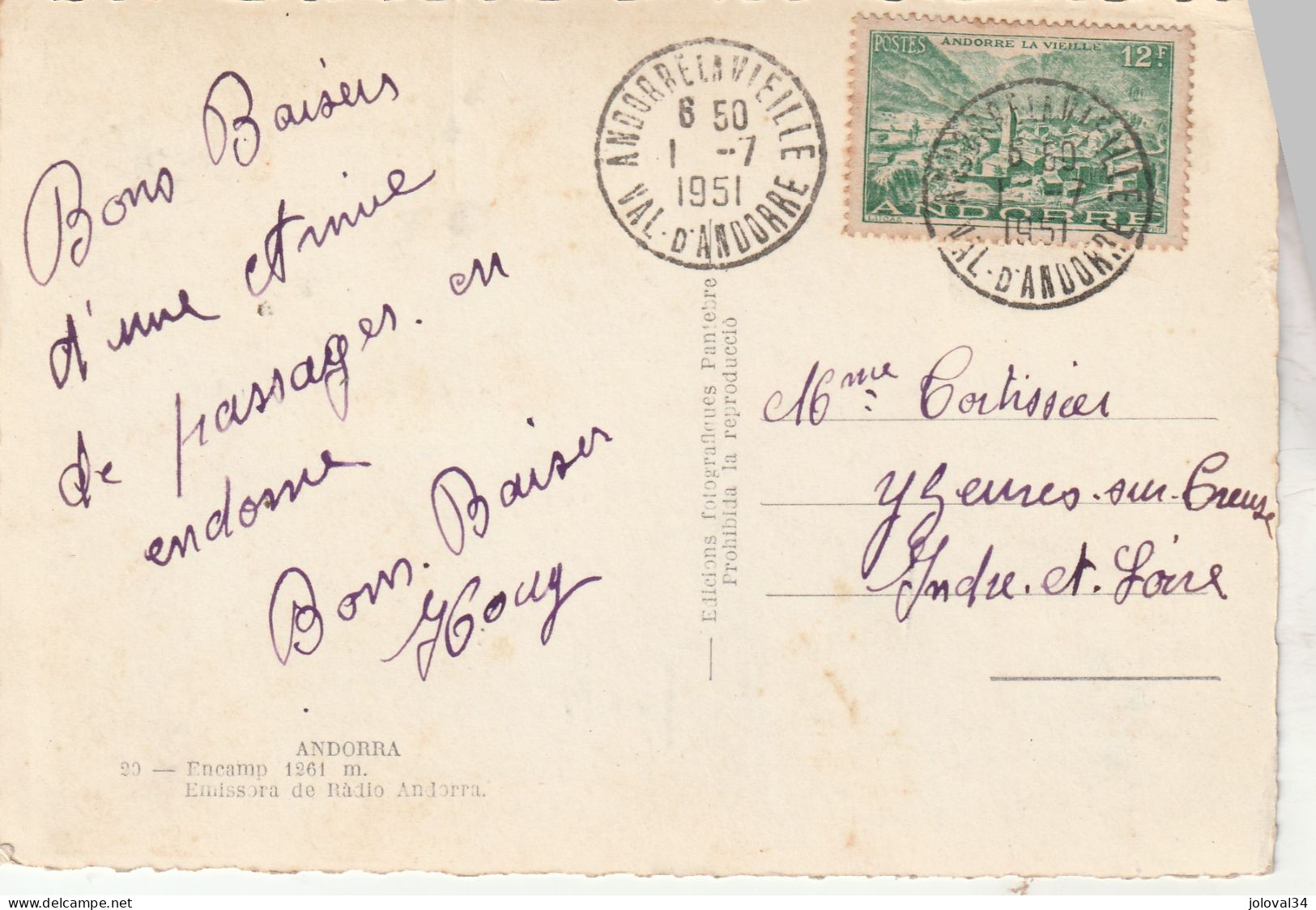 Andorre Yvert 130 Cachet Andorre La Vieille 1/7/1951 Sur Carte Postale Encamp - Storia Postale